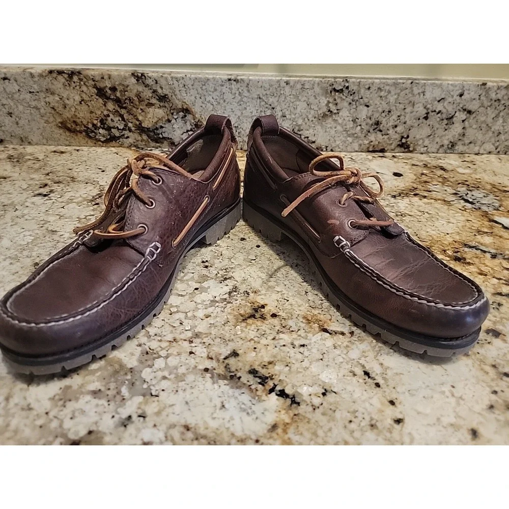 Polo Ralph Lauren Reegan Boat Shoe Men 10D Brown Leather Distressed Casual EUC